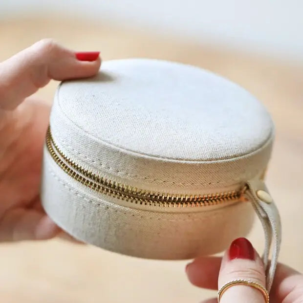 Round Linen Jewelry Case