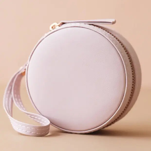 Round Vegan Leather Jewelry Case