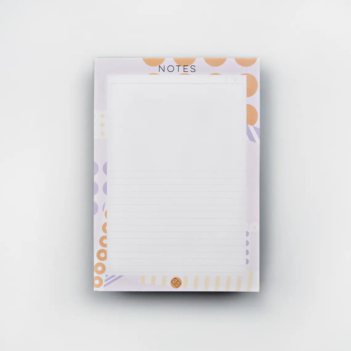 note pad ephemera by the completist, with abstract lilac and orange dots