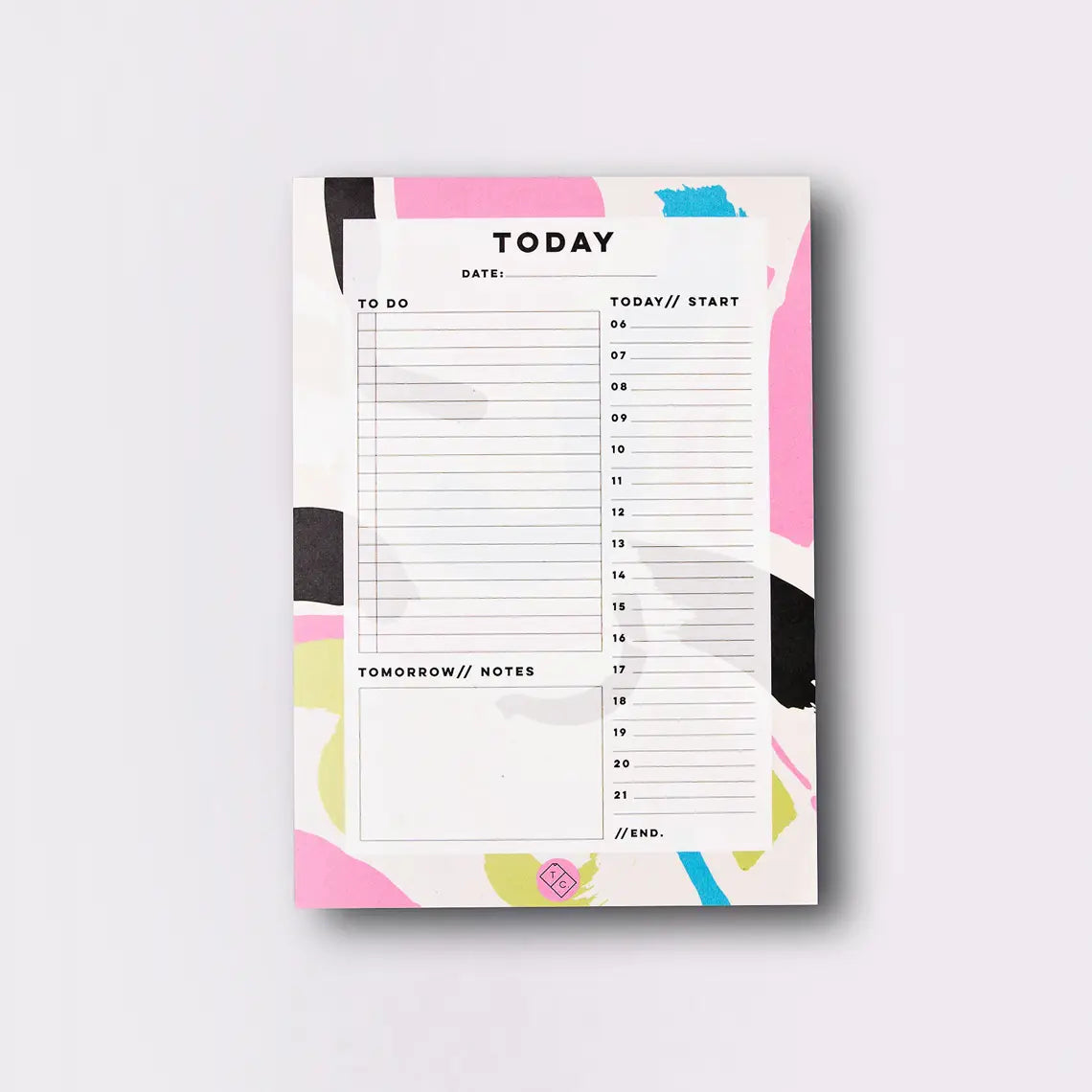 planner pad orchard by the completist, with shapes in light green, blue, pink and black