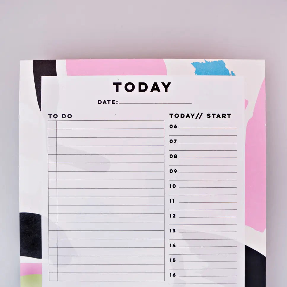 top of planner pad orchard by the completist, with shapes in light green, blue, pink and black