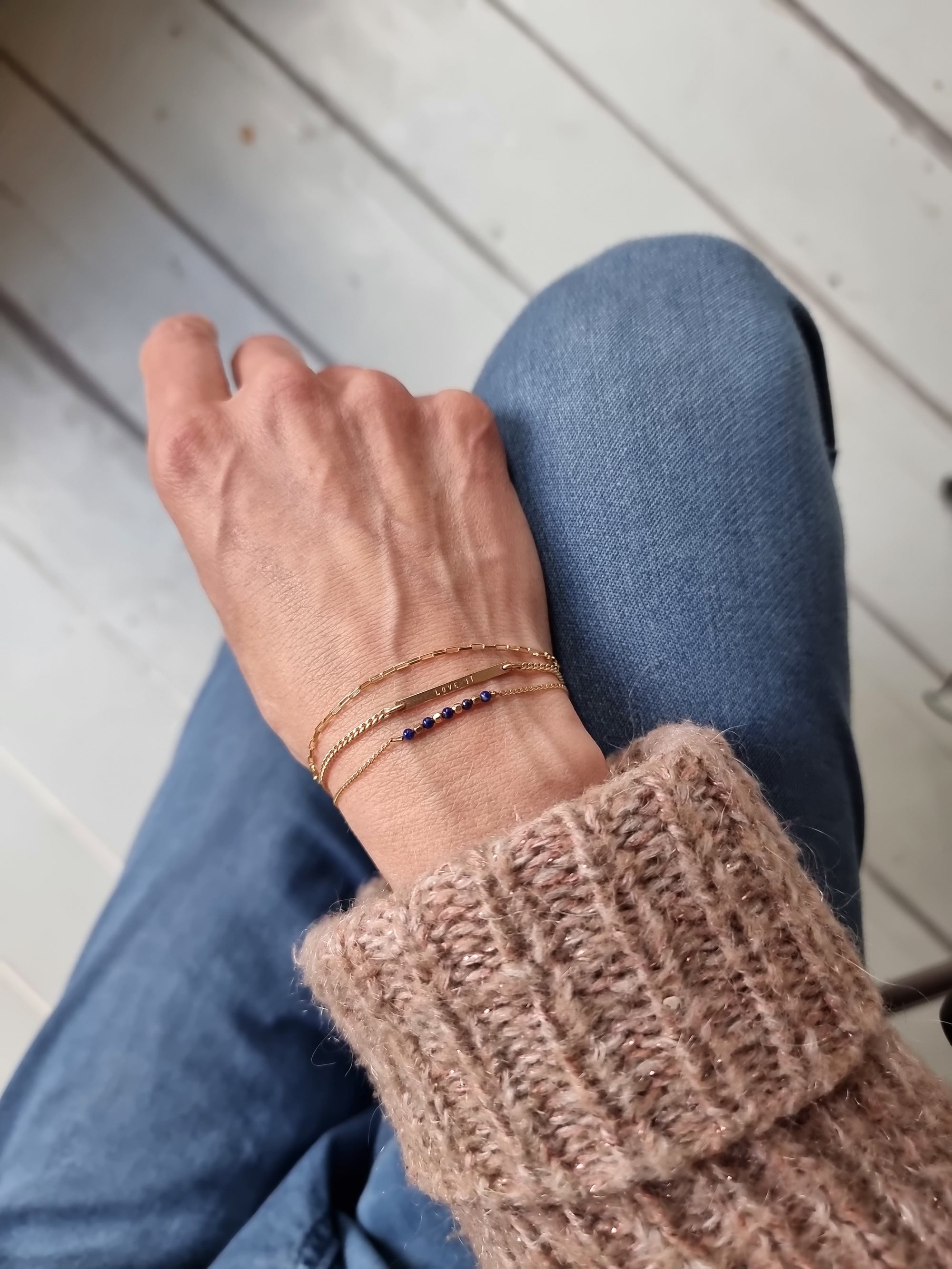 name bracelet with personal custom text in gold filled