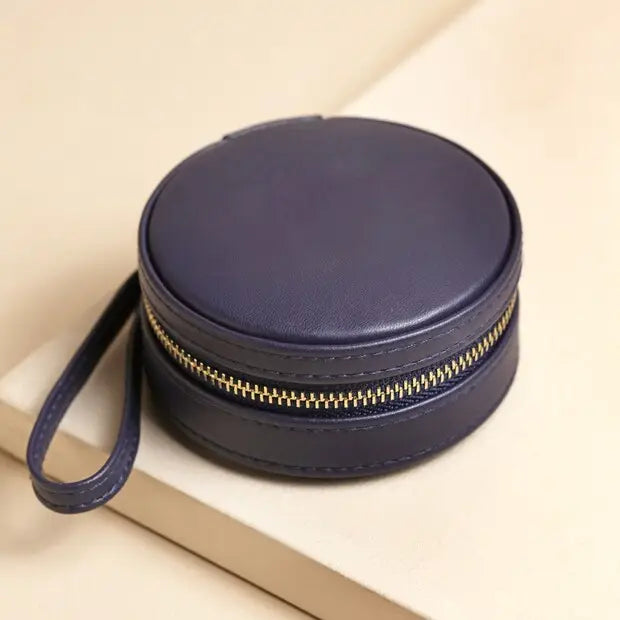 Round Vegan Leather Jewelry Case