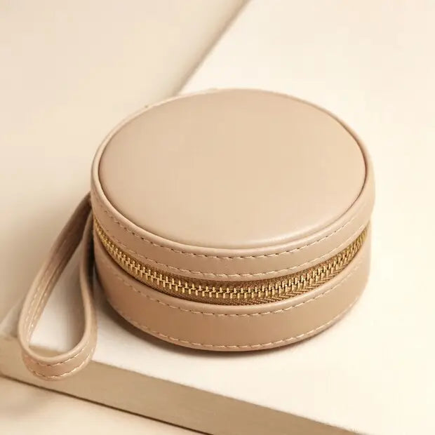 Round Vegan Leather Jewelry Case