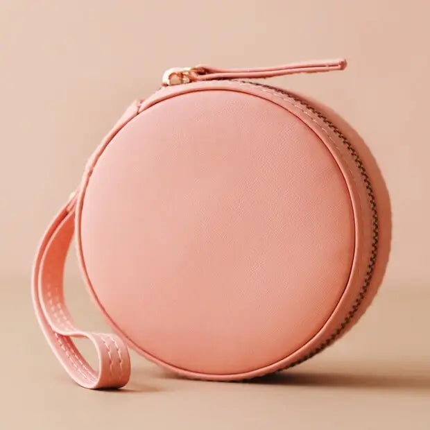 Round Vegan Leather Jewelry Case