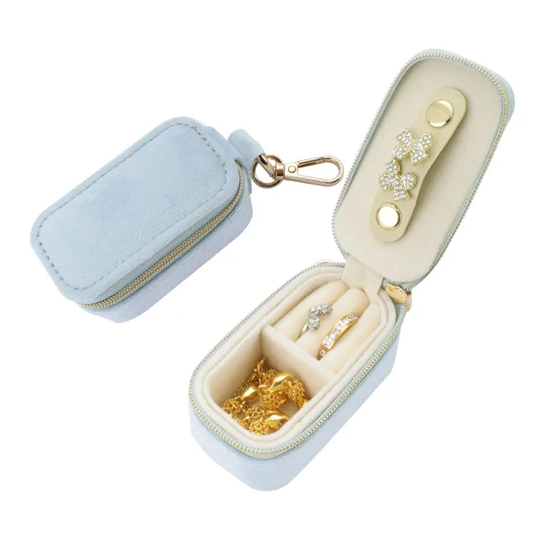 Velvet Pocket Jewelry Case with Zipper and Key Ring