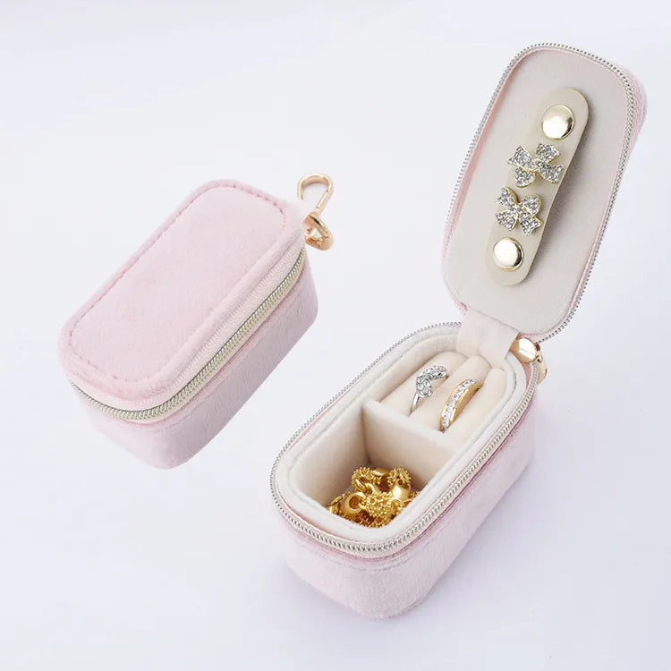 Velvet Pocket Jewelry Case with Zipper and Key Ring